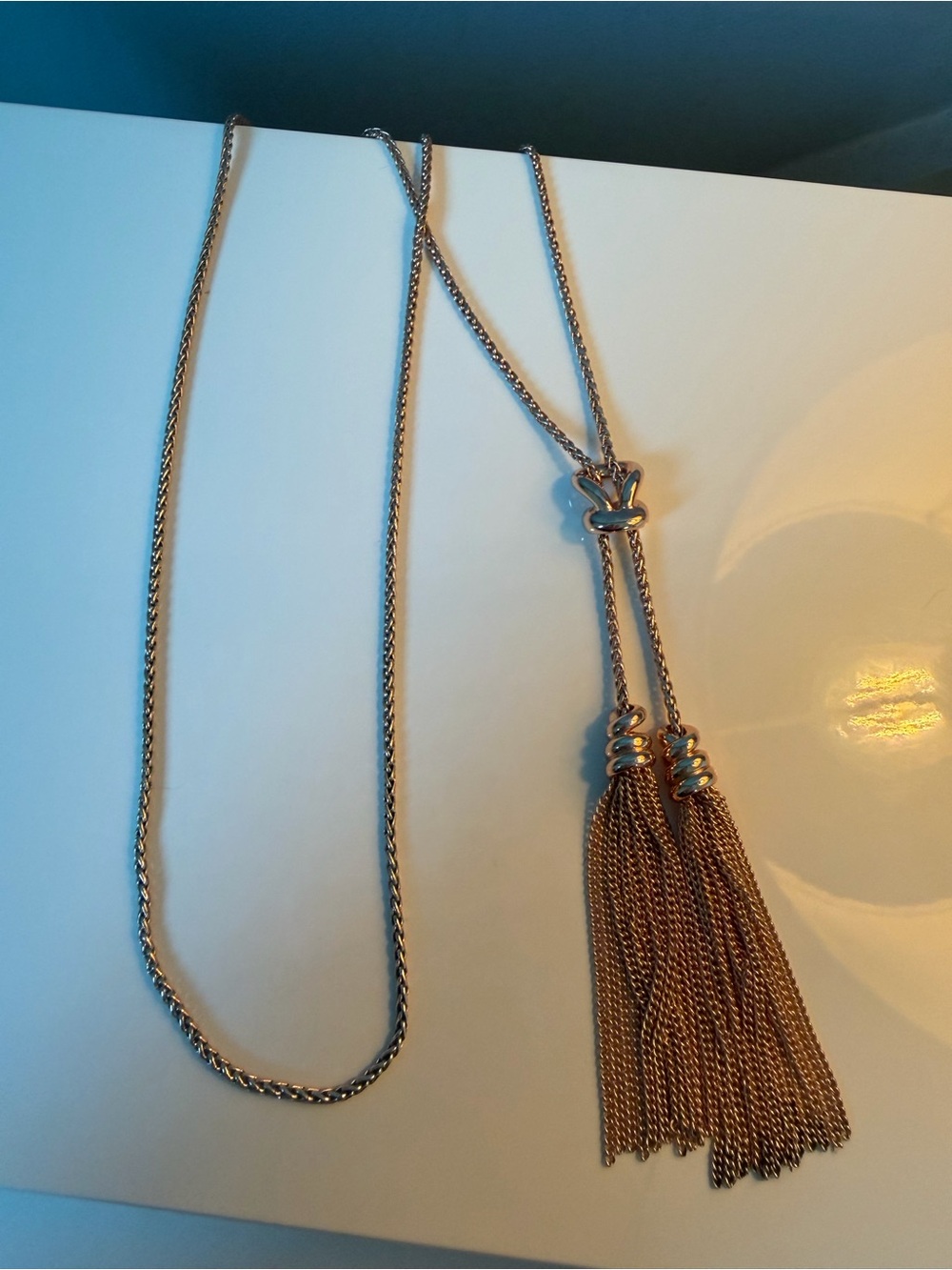 Kendra Scott Presleigh Love Knot Y Necklace Rose Gold Tassel Lariat